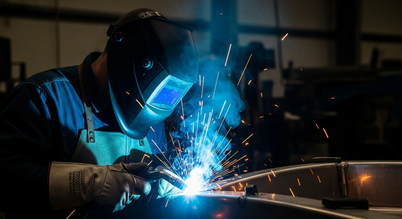 Welder striking a TIG arc on a workpiece